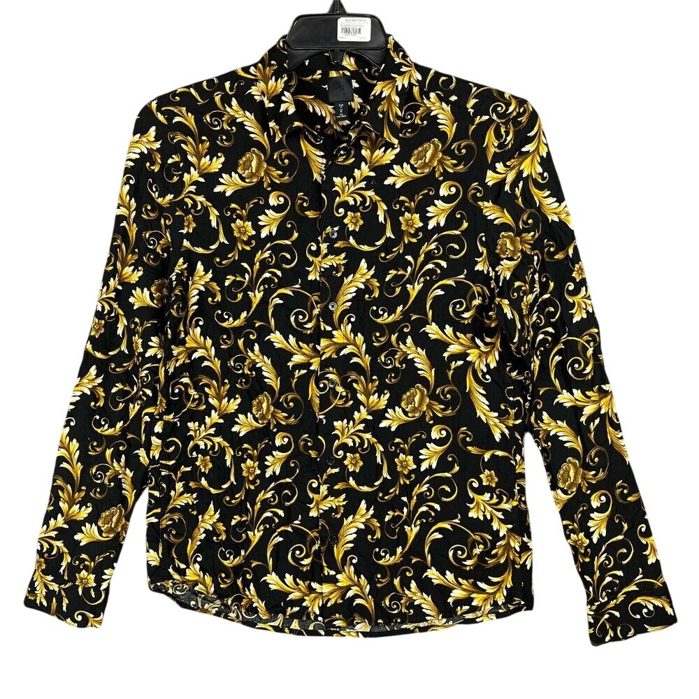 H&M Baroque Print Shirt‎ Women M Statement Fashion Evening Luxe Office Chic